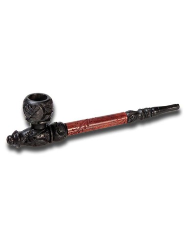 Pipe en bois de Rose et Ébène Sculptée 21cm Pipe en bois de Rose et Ébène Sculptée 21cm